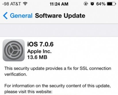苹果发布iOS 7.0.6和6.1.6：修正SSL连接问题